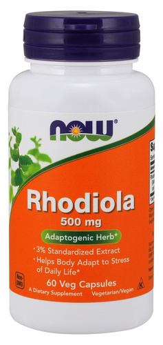 Now Foods Rhodiola 500mg Różeniec Górski Wspiera Układ Nerwowy Łagodzi Stany Lękowe i Bezsenność 60 Kapsułek
