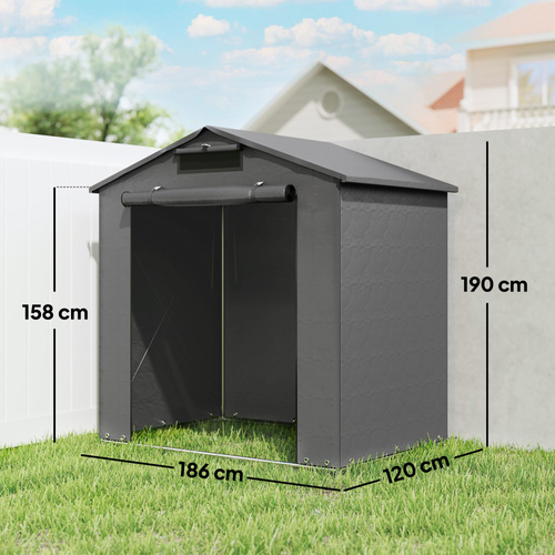 Outsunny 6 x 4 ft Outdoor Garden Storage Shed, Waterproof Bike Tent with Vent and Roll-Up Zipper Door