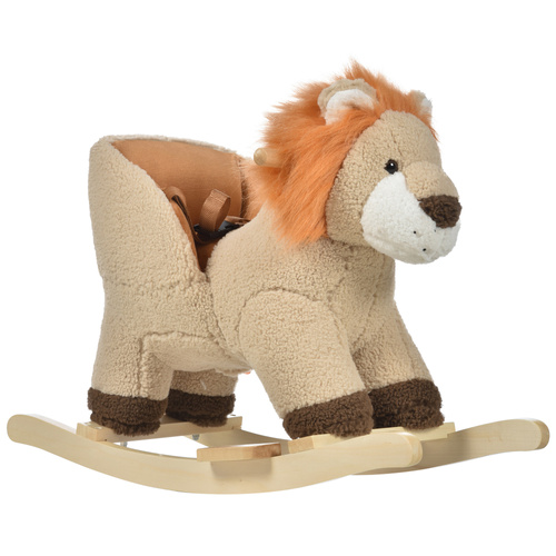 HOMCOM Kids Lion-themed Rocking Horse, with Roaring Sound Button, Seatbelt, Brown