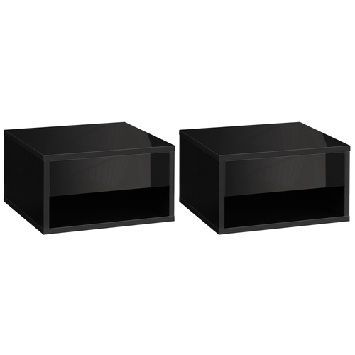 HOMCOM Floating Bedside Tables Set of 2, Wall Mounted Nightstand, High Gloss Black