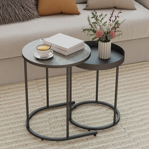HOMCOM Set of Two Industrial Nesting Tables - Grey