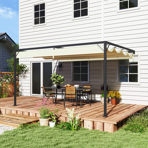 Outsunny 4 x 3 m Pergola, with Sliding Canopy - Cream