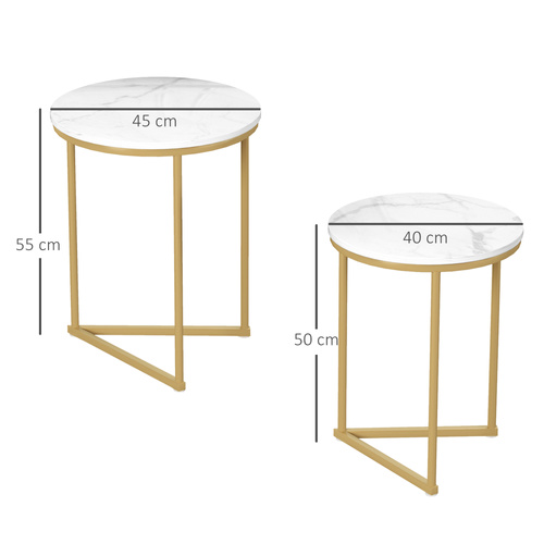 HOMCOM Set of Two Marble-Effect Nest of Tables - White/Gold-Tone