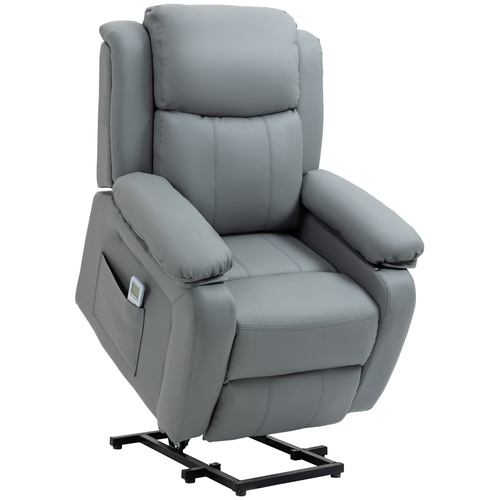 HOMCOM Riser and Recliner Chair with Massage, Power Lift Recliner Chair for Elderly with Remote Control, Extended Footrest, Dual Side Pockets, Overstuffed Electric Reclining Armchair, Grey