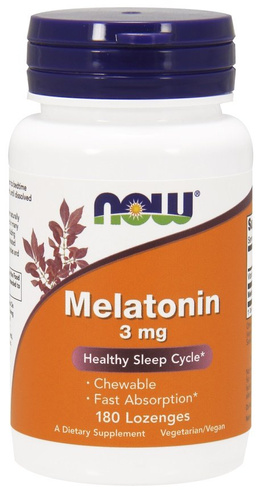 NOW Foods Melatonina 3mg do Ssania Na Wsparcie Snu 180 Pastylek