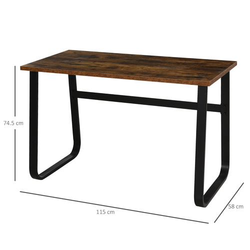 HOMCOM Computer Table, Writing Desk with Steel Frame and Wood Top, Industrial Home Study Table, 115 x 58 x 74.5cm, Rustic Brown and Black
