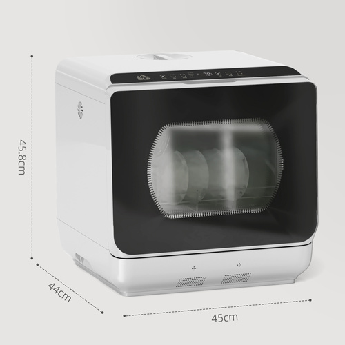 HOMCOM Table Top Dishwasher with Built-in 6L Water Tank, Mini Countertop Dishwasher with 6 Programs, 4 Place Settings, Silver Tone