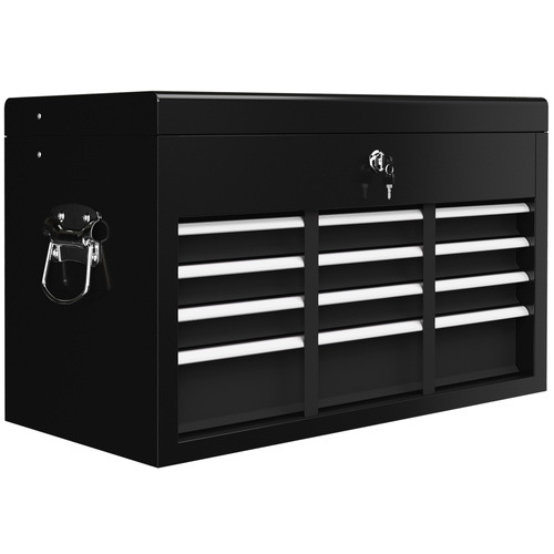 HOMCOM Steel Six Drawer Tool Storage Carry Chest, with Lock and Keys - Black