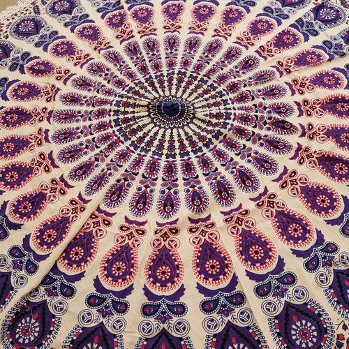 Small Mandala Roundie Cotton Art (130cm) - Peacock Purples