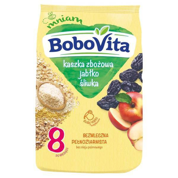 BoboVita Dairy-Free Grain Porridge with Apple and Plum Flavor after 8 Months 180g