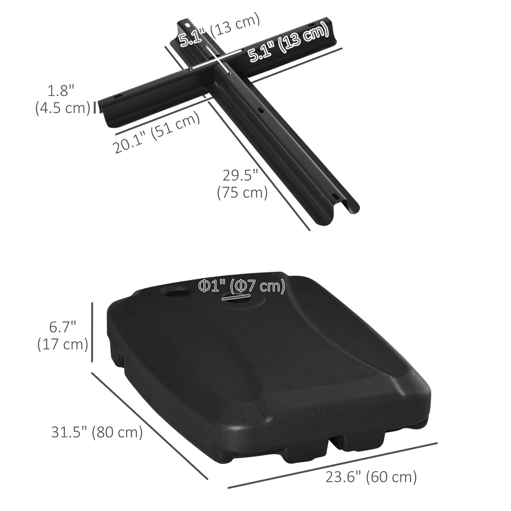 Outsunny Parasol Base, Water and Sand Filled, Up to 75kg, Portable Umbrella Stand Weights for Cantilever Banana Parasol with Wheels, Black