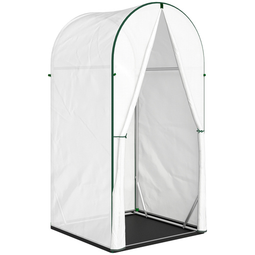 Outsunny Mini Greenhouse, Portable Green House with Roll-Up Door, PE Base, Small Greenhouse, 100 x 100 x 195 cm, White