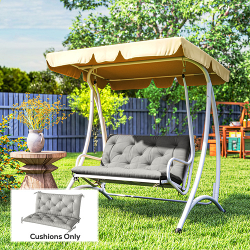 Outsunny 2 Seater Bench Pad, Garden Chair Cushion with Back and Ties for Indoor and Outdoor Use, 98 x 100 cm, Light Grey