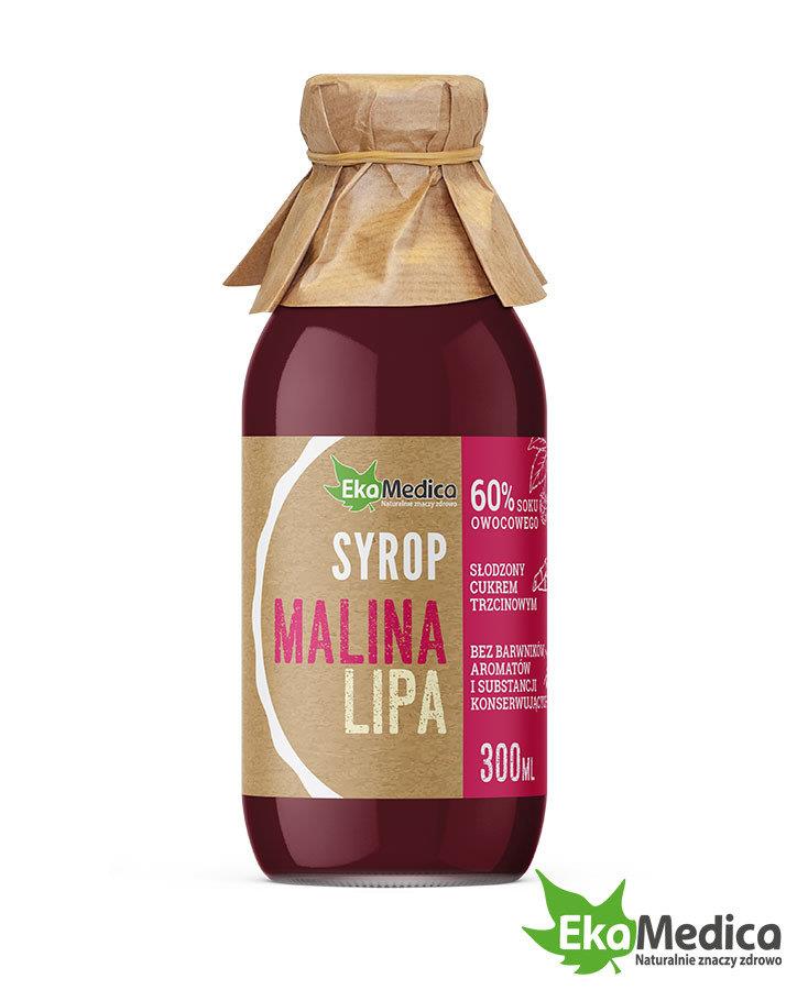 EkaMedica Syrop z Owoców Malin i Wyciągiem z Kwiatów Lipy bez Konserwantów 300ml