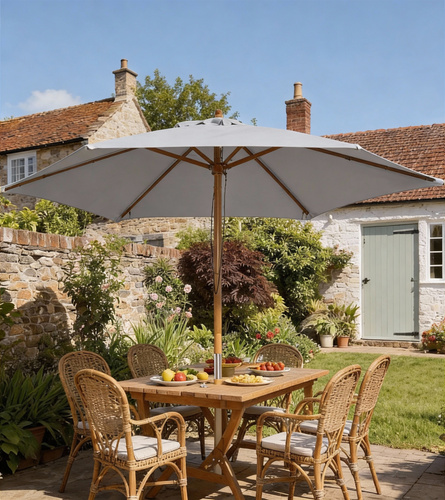 Outsunny 2.5m Wood Garden Parasol Sun Shade Patio Outdoor Wooden Umbrella Canopy, Table Market Umbrella with Vent, 38mm Pole, Rope Pulley Mechanism, Grey