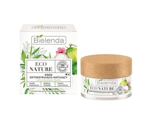 Bielenda Eco Nature Krem do Twarzy Detoksykująco Matujący Woda Kokosowa Zielona Herbata Trawa Cytrynowa 50ml