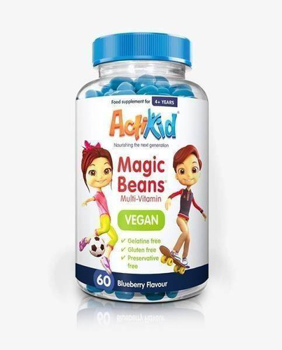 ActiKid Wegańskie Magic Beans Multiwitamina o Jagodowym Smaku dla Dzieci 4+ 60 Żelek