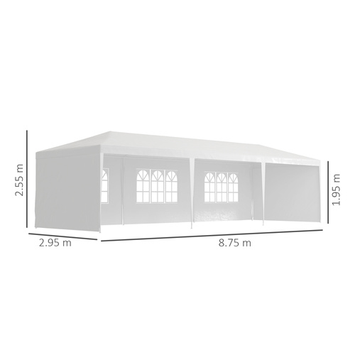 Outsunny 9 x 3 m Party Tent Gazebo Marquee Outdoor Patio Canopy Shelter with Windows and Side Panels Black