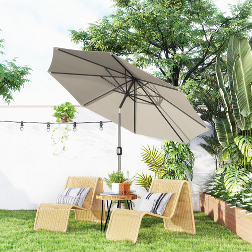 Outsunny 3(m) Tilting Parasol Garden Umbrellas, Outdoor Sun Shade with 8 Ribs, Tilt and Crank Handle for Balcony, Bench, Garden, Light Grey