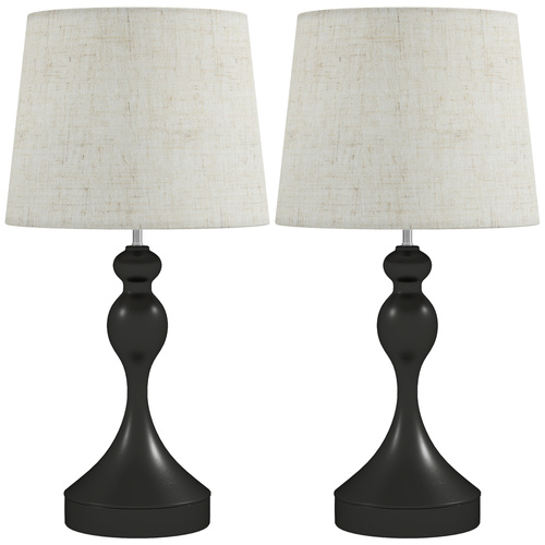 HOMCOM Set of Two Three-Colour Lamps, with USB Ports - Black/Beige