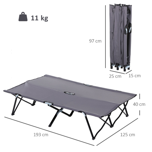 Outsunny Double Camping Cot Bed, with Bag - Grey