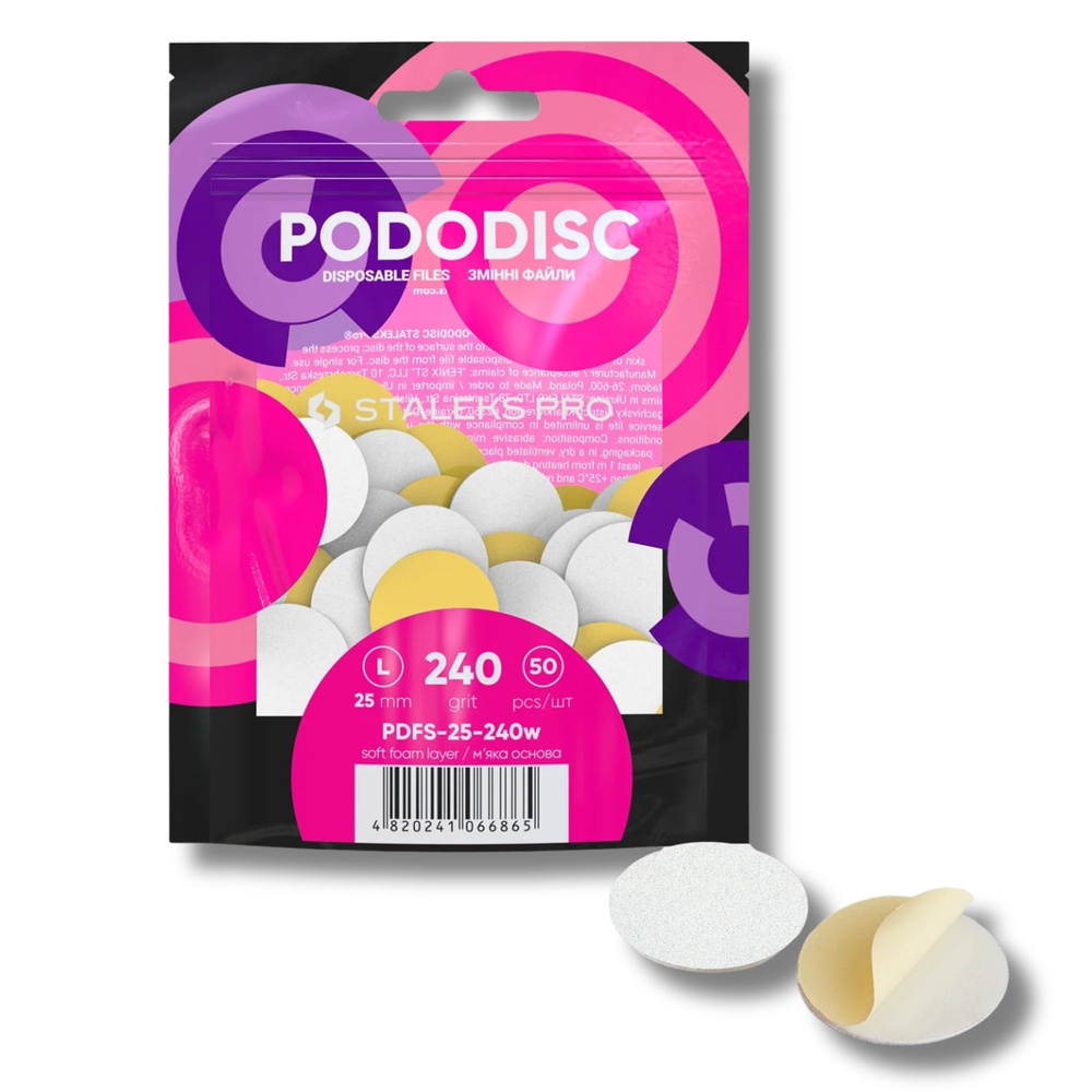 Staleks Pro Expert Pododisc Disposable Pedicure White Files Discs on Soft Foam Layer Size L 25mm Grit 240 50pcs
