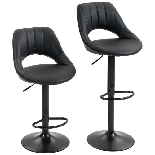 HOMCOM Set of Two Faux Leather Bar Stools - Black