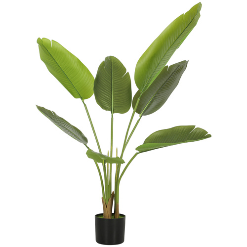 HOMCOM 109cm Artificial Bird of Paradise Plant, Faux Banana Leaf Tree with PEVA Leaves and Flocking, Decorative Palm Tree in Pot for Home Office Decor, Green