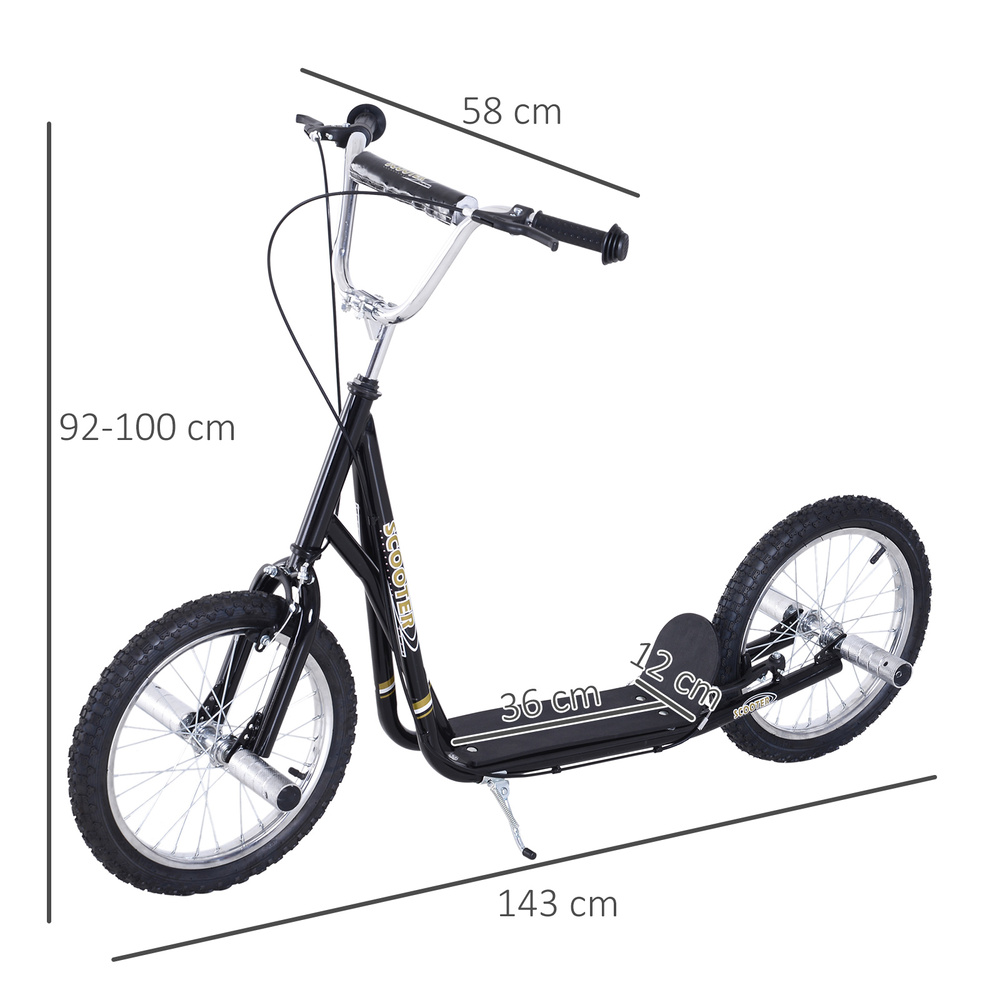 HOMCOM Stunt Scooter, Kids Scooter with 16" Big Wheels, Adjustable Height, Dual Brakes, for Ages 5+ Years, Black