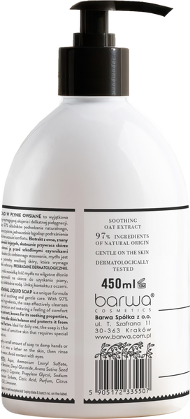 Barwa Pure Calm Kojące Owsiane Mydło w Płynie dla Skóry Wrażliwej 450ml
