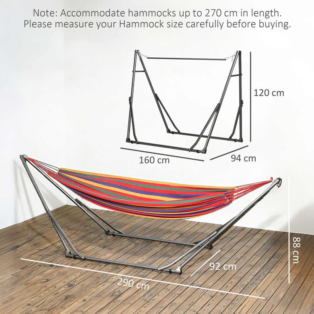 Outsunny Foldable Hammock Stand, Portable Hammock with Metal Frame, 2 in 1 Hammock Net Stand, Clothes Drying Rack, Load Capacity 120kg, for Patio, Garden, Yard, Black