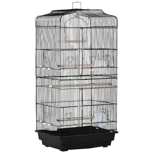 PawHut Large Metal Bird Cage with Stand, Perches, Food Bowls, Swing, for Budgies, Parakeets, Black