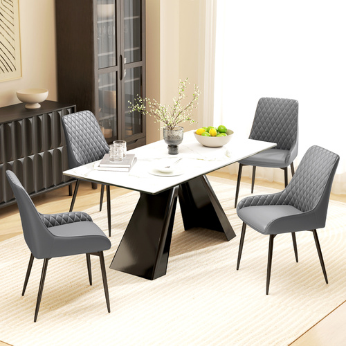 HOMCOM Set Of 2 Quilted PU Leather Dining Chairs with Metal Frame 4 Legs Foot Caps Home Seating Modern Stylish Executive Grey