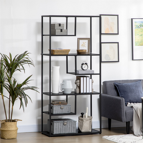 HOMCOM Industrial Accent Display Rack 7 Tier Bookcase, Display Rack for Living Room, Office, Bedroom, Black