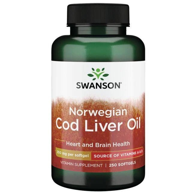 Swanson Cod Liver Oil 350mg with Vitamin A & D for Immunity Support 250 Softgels