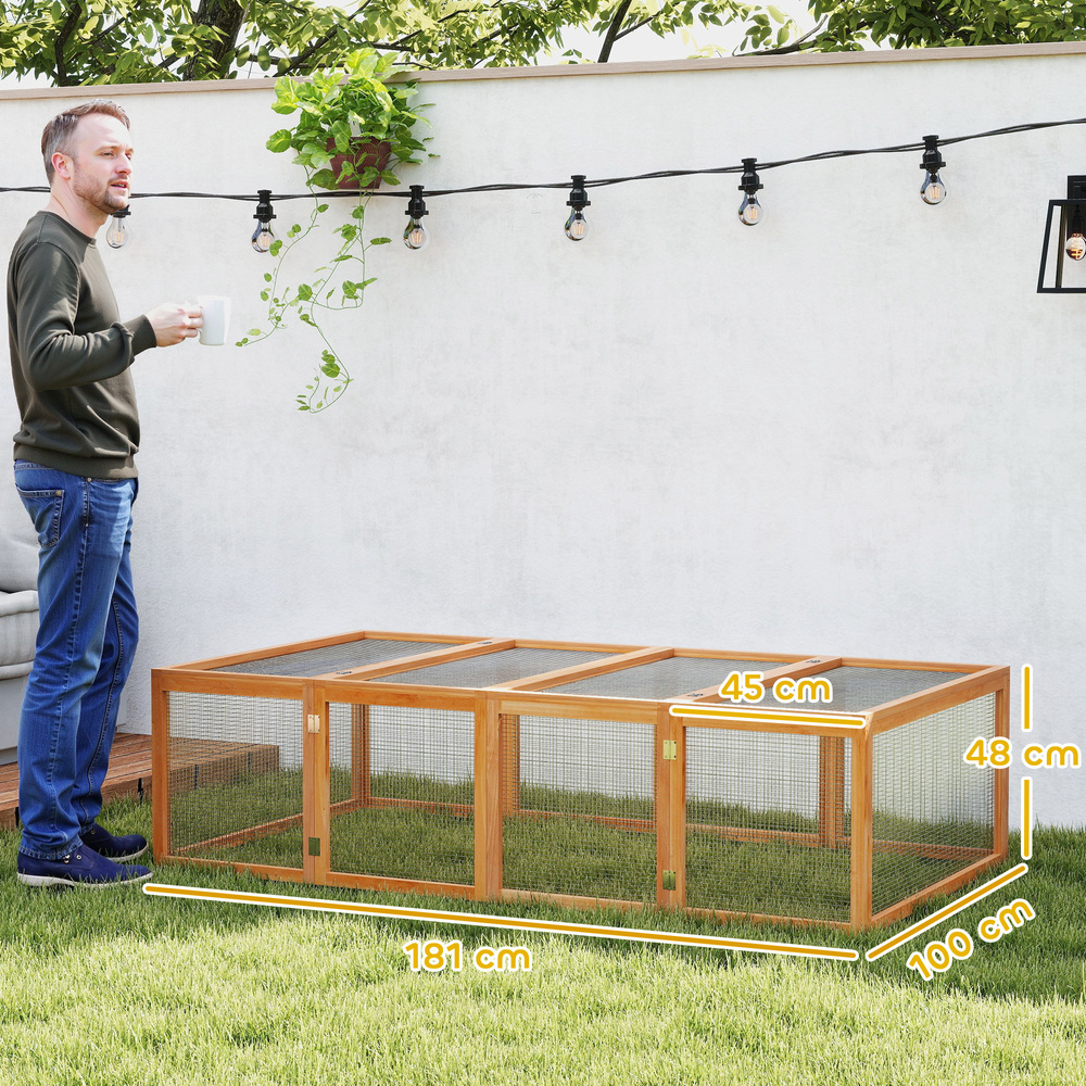 PawHut Wooden Rabbit Hutch Cage 6ft with Wire Mesh, Openable Roof, Play Space for Outdoor, Natural Wood Finish