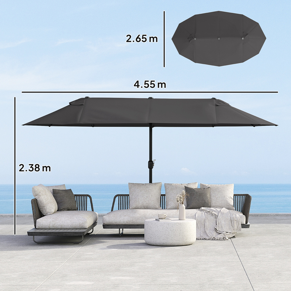Outsunny 4.6m Double Garden Parasol - Black