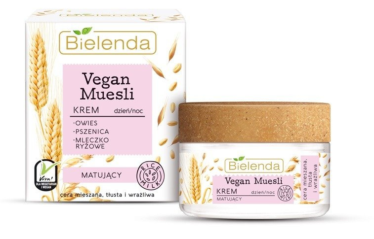 Bielenda Vegan MuesIi Matujący Krem z Pszenicą Owsem i Mleczkiem Ryżowym do Cery Mieszanej i Tłustej 50ml