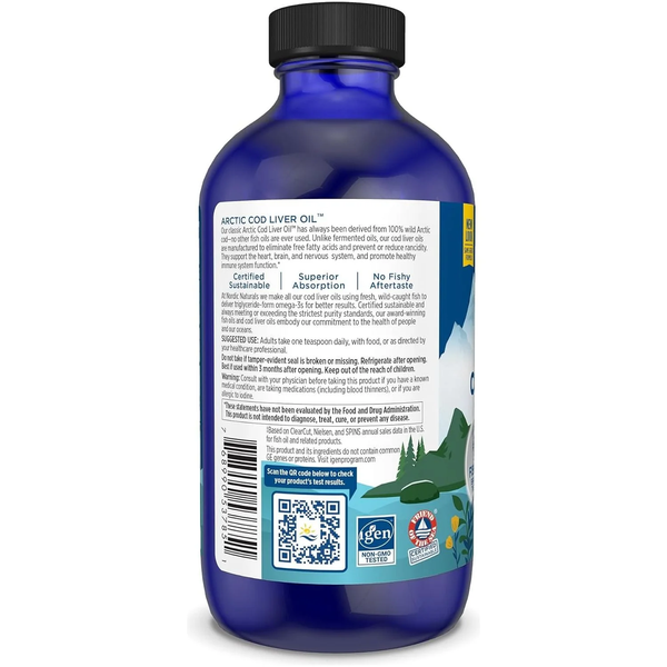 Nordic Naturals Arctic Cod Liver Oil Heart Brain and Immune System Health Unflavored 237ml
