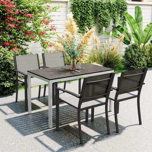 Outsunny Garden Table for 4-6, 120 x 70 cm Outdoor Dining Table with Rust-Resistant Aluminium Frame, Easy Maintenance Slatted Top, for Patio, Terrace, Balcony, Black