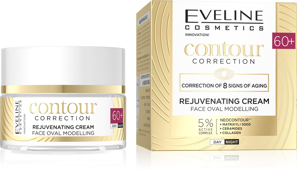 Eveline Contour Correction Krem Odmladzajacy i Modelujący Owal Twarzy 60+ na Noc i Dzień 50ml