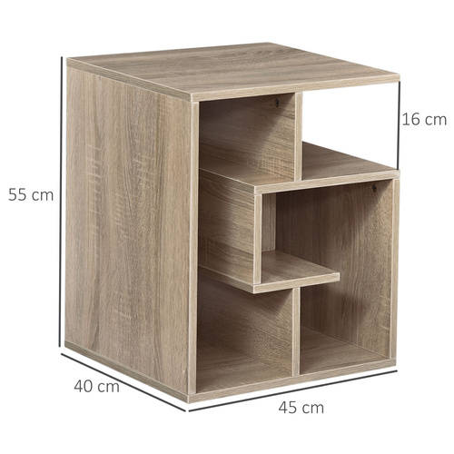 HOMCOM Side Table, 3 Tier End Table with Open Storage Shelves for Living Room, Bedroom, Oak