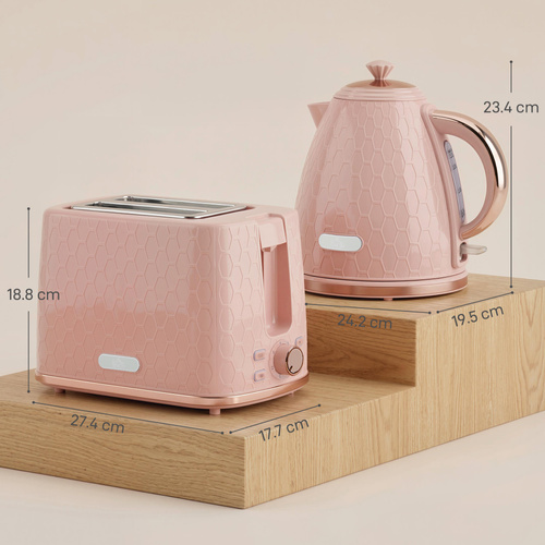 HOMCOM 1.7L 3000W Fast Boil Kettle & 2 Slice Toaster Set, Kettle and Toaster Set with Auto Shut Off, Browning Controls, Light Pink