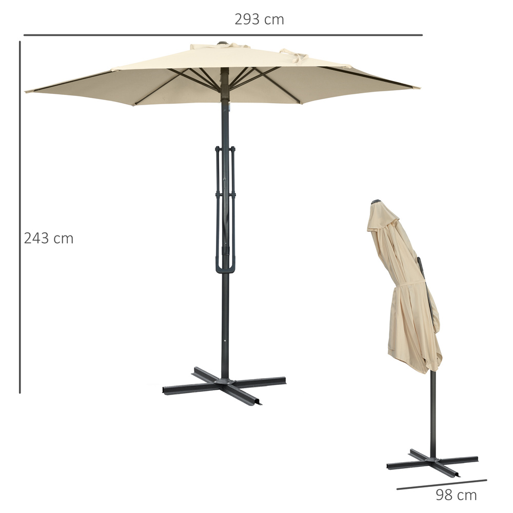 Outsunny 3m Cantilever Parasol with Easy Lever, Patio Umbrella with Crank Handle, Cross Base and 6 Metal Ribs, Outdoor Sun Shades for Garden, White