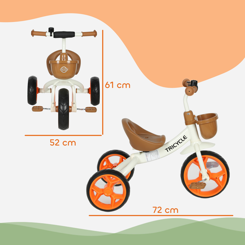 AIYAPLAY Kids Trike, Toddler Tricycle with Front Basket and EVA Wheels for Ages 2-5 Years, Indoor Outdoor for Boys Girls, Orange