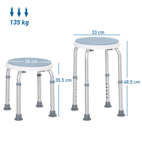 HOMCOM 360° Swivel Shower Chair, Height Adjustable Aluminium Shower Stool with Non-Slip Feet for Disabled, Elderly, Light Blue