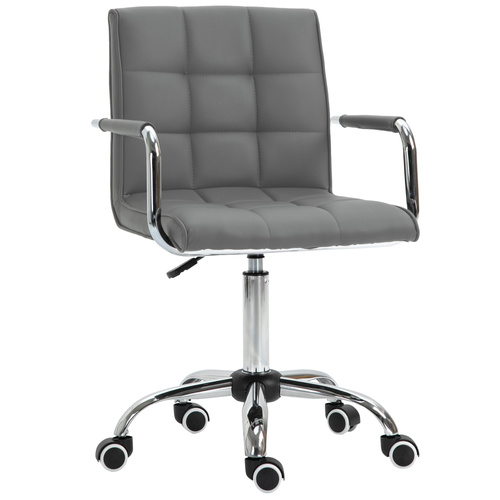 Vinsetto PU Leather Home Office Desk Chair, Computer Chair with Mid Back, Arm, Swivel Wheels, Adjustable Height, Grey