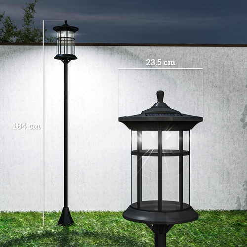 Outsunny Set of Two 1.8m Traditional Style Solar Lamp Posts - Black
