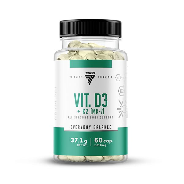 Trec Nutrition Vit D3 + K2 MK-7, wsparcie kości i odporności, 60 kapsułek