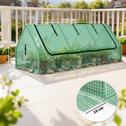 Outsunny Portable Small Polytunnel, Mini Greenhouse with Mesh Windows for Indoor and Outdoor, 240x90x90cm, Green